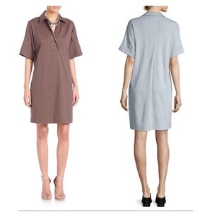 Lafayette 148 New York Collared Short‎ Sleeve Shirt Dress Brown Size Medium